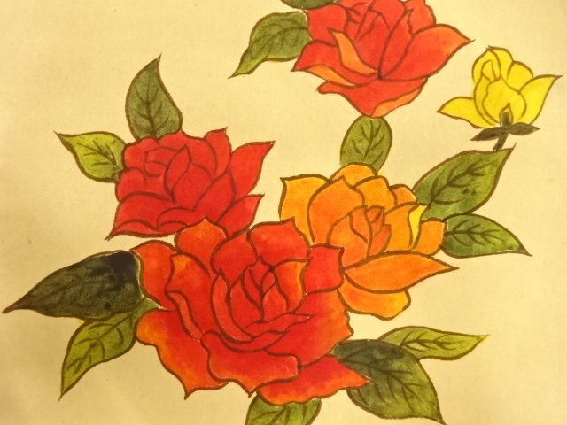 JAPANESE KIMONO / ANTIQUE ANTIQUE HAND-PAINTED ROSE PATTERN NAGOYA OBI